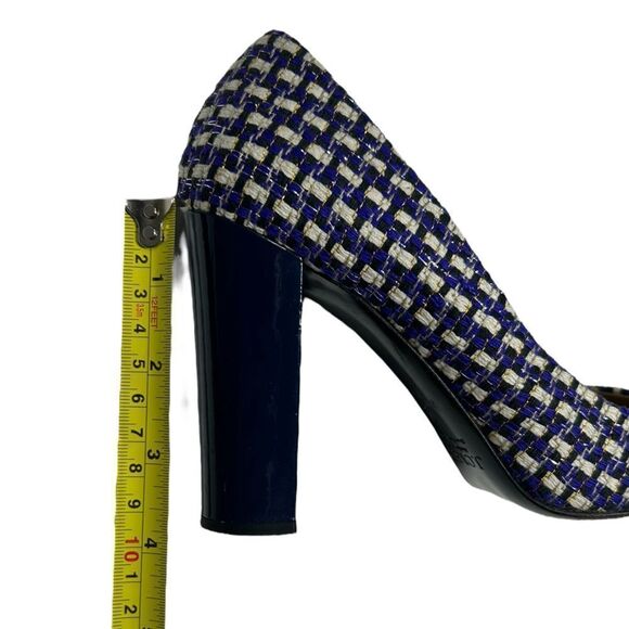 J. Crew Collection Etta Made in Italy Blue Tweed Block Heel Pumps Leather Sole - Picture 12 of 13